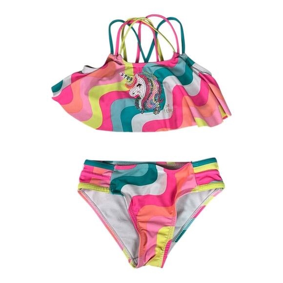 Betsey Johnson Unicorn Swimwear Used Size 6 Two Piece Colorful Great Condition - Picture 1 of 8